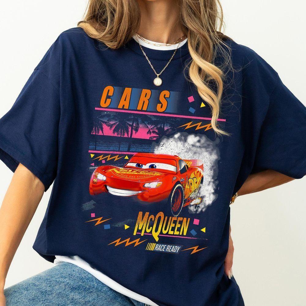Pixar Cars Lightning Mcqueen Palm Tree Sunset Disney Vuitino Shirt